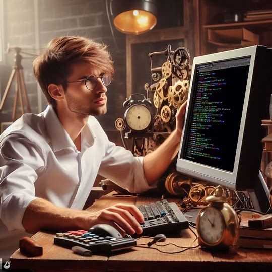 Пример Microsoft Designer: искривлённая клавиатура и волнообразные строчки кода
